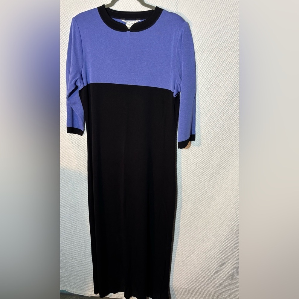 MISSOOK Exclusivily Sz L Purple & Black Maxi Dress with Shoulder Pads and Slit